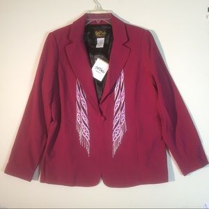Bob Mackie Sz M Medium Fuchsia Pink Purple Blazer Embroidery Wearable Art Jacket